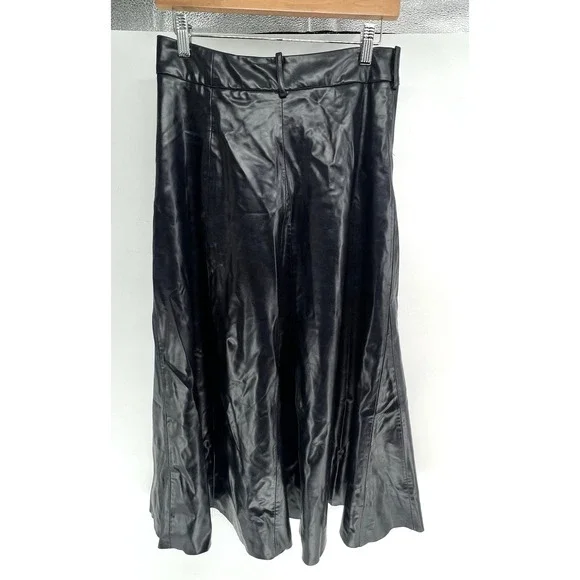 Zara Navy faux leather A-line midi skirt Fall Winter Women M - Picture 1 of 4